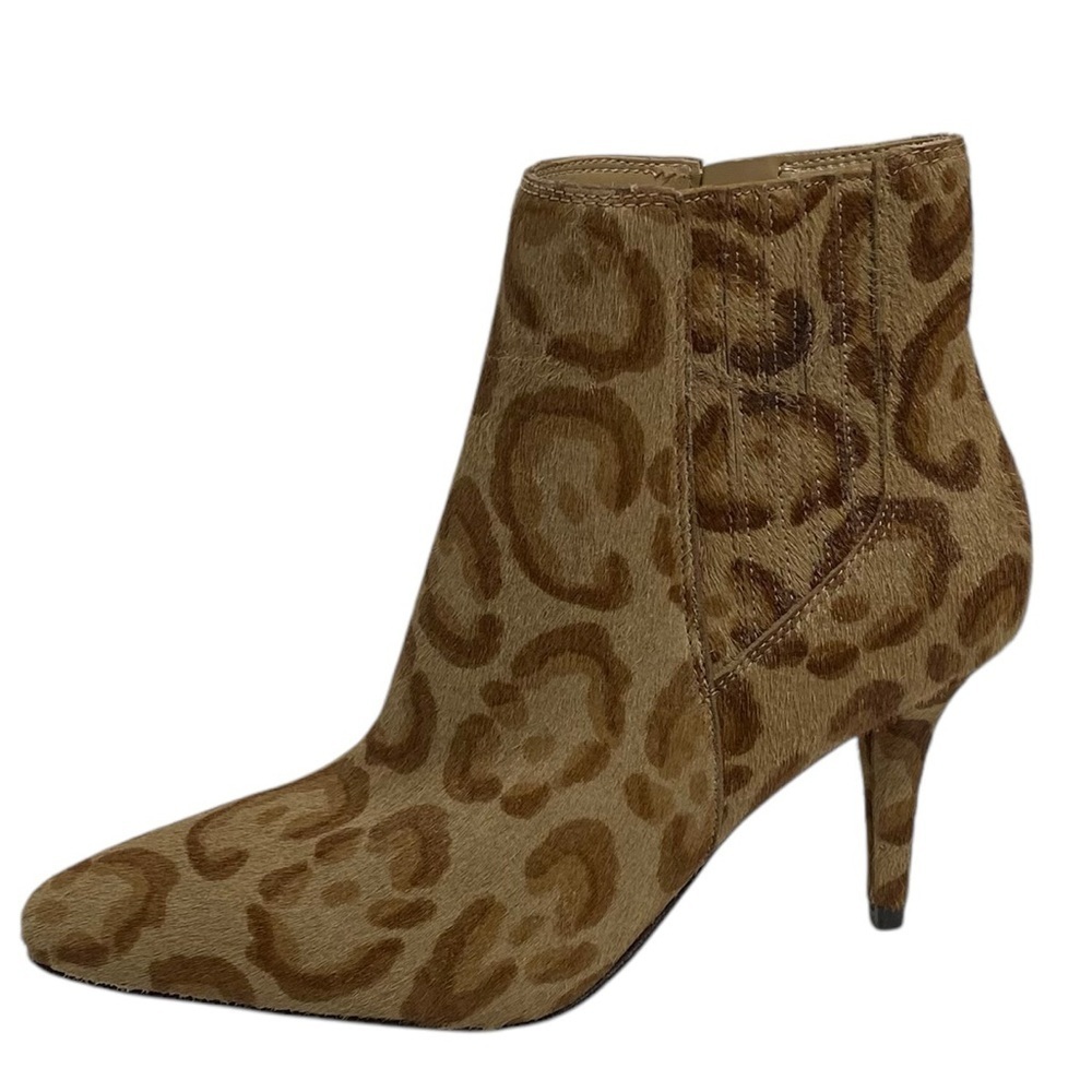 Vince Camuto Women's 6.5M/37 Tan Animal Print Cow Hair Zip Ankle Booties NWOB